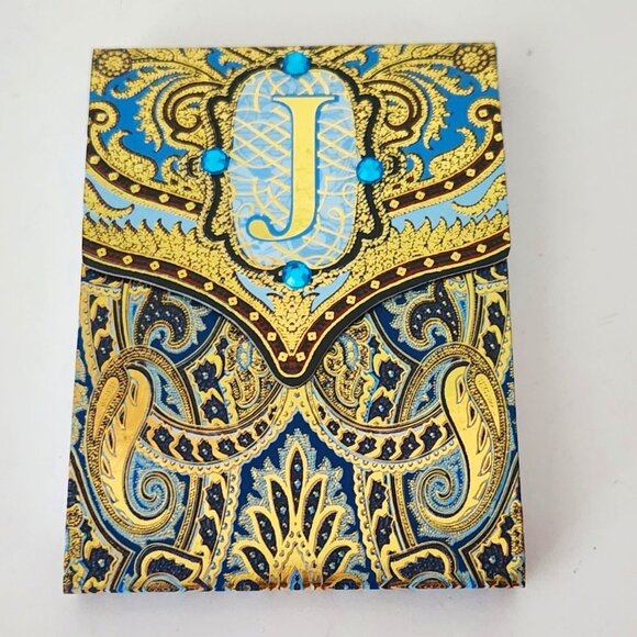 Gold and Blue Foil Small Notepad with Initial "J"  Magnetic Closure - Picture 1 of 12
